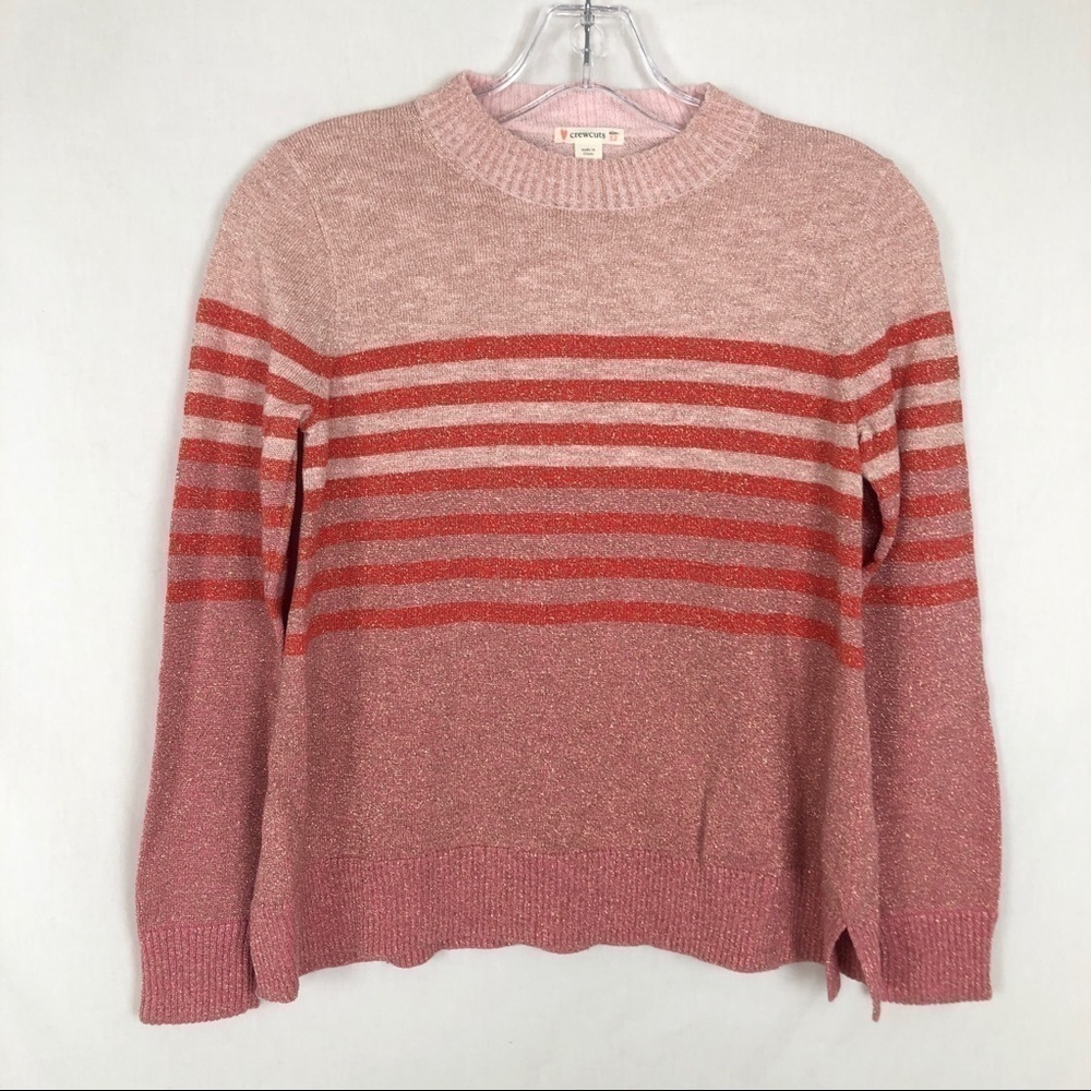 Crewcuts GIRLS pink striped metallic thread sweater